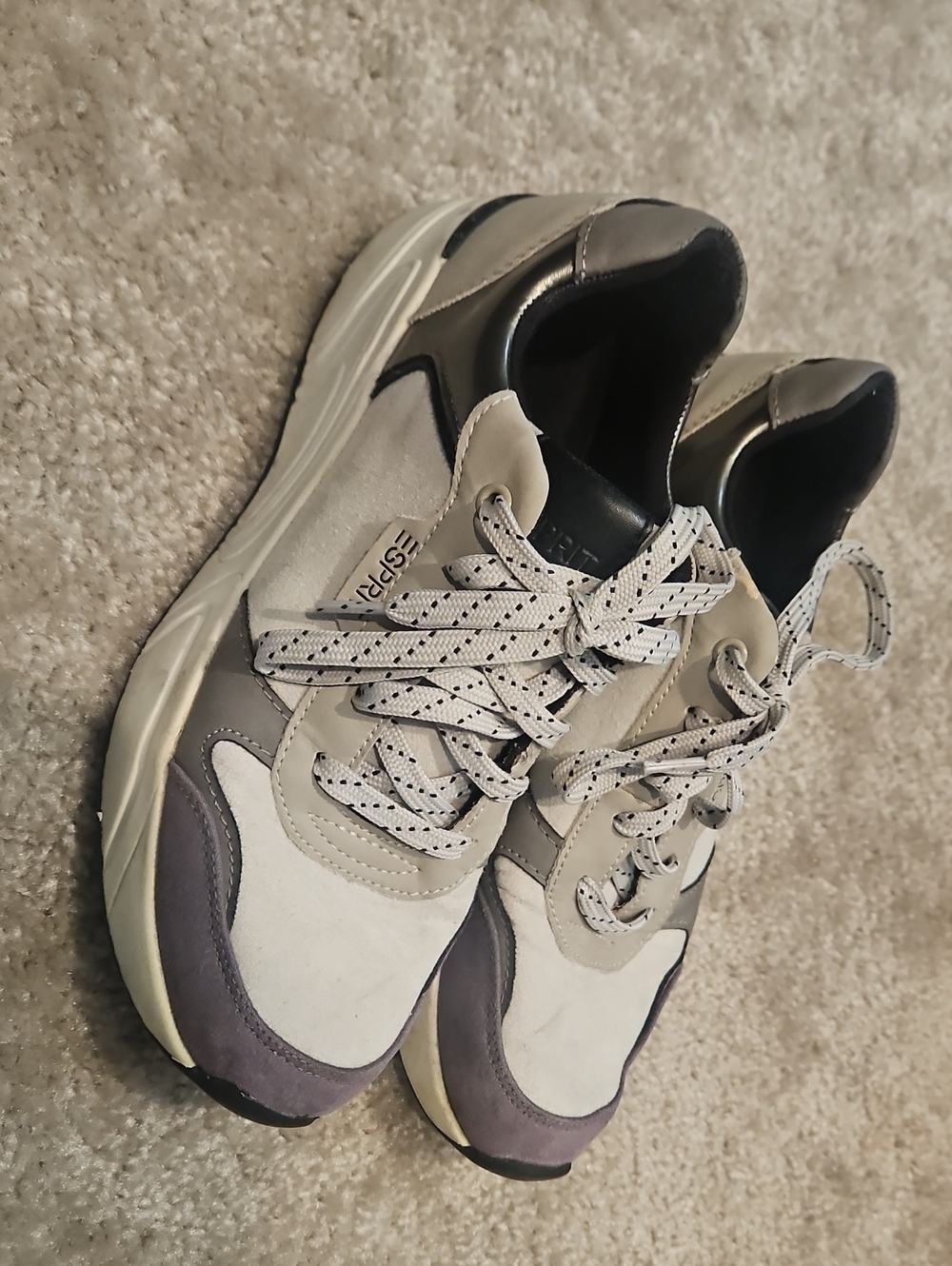 Esprit Beige, Gray and Cream Chunky Lace-Up Sneakers
